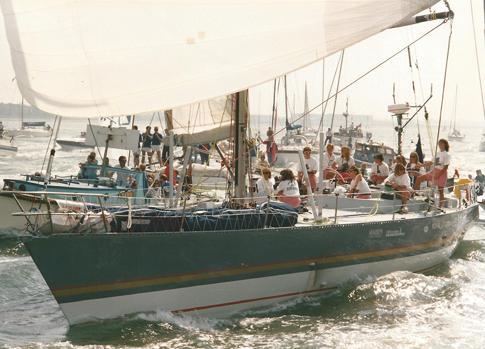 Maiden at the Whitbread (now Volvo) Race finish in 1990.