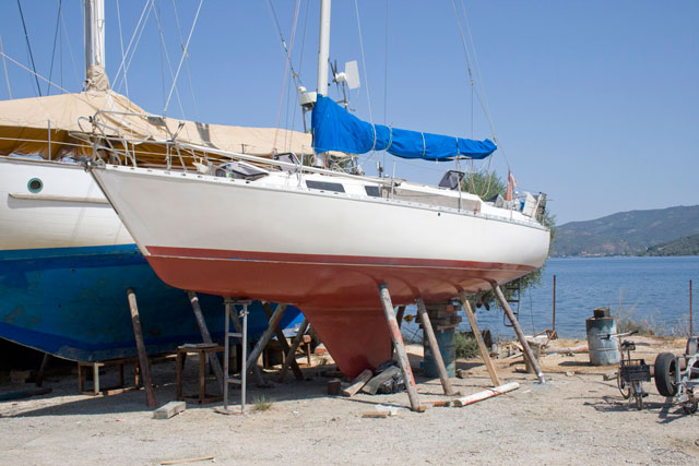 Yacht laid up ashore