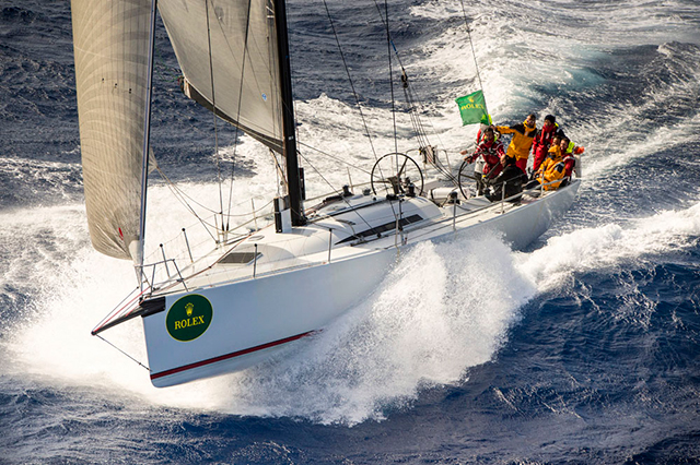 The Cookson 50 ‘Cantankerous’ pushing hard downwind to Malta in the Rolex Middle Sea race. Photo by Kurt Arrigo/Rolex