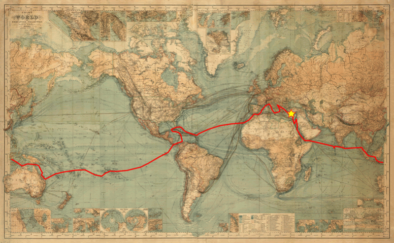 Voyage of the Tamarisk – route map
