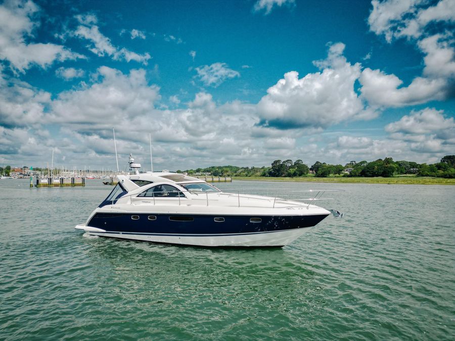 Fairline Targa sports cruiser moored in the marina   