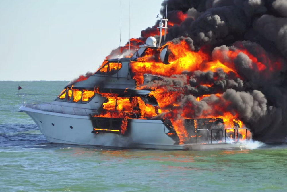 Fire at sea: crew rescued from burning boat